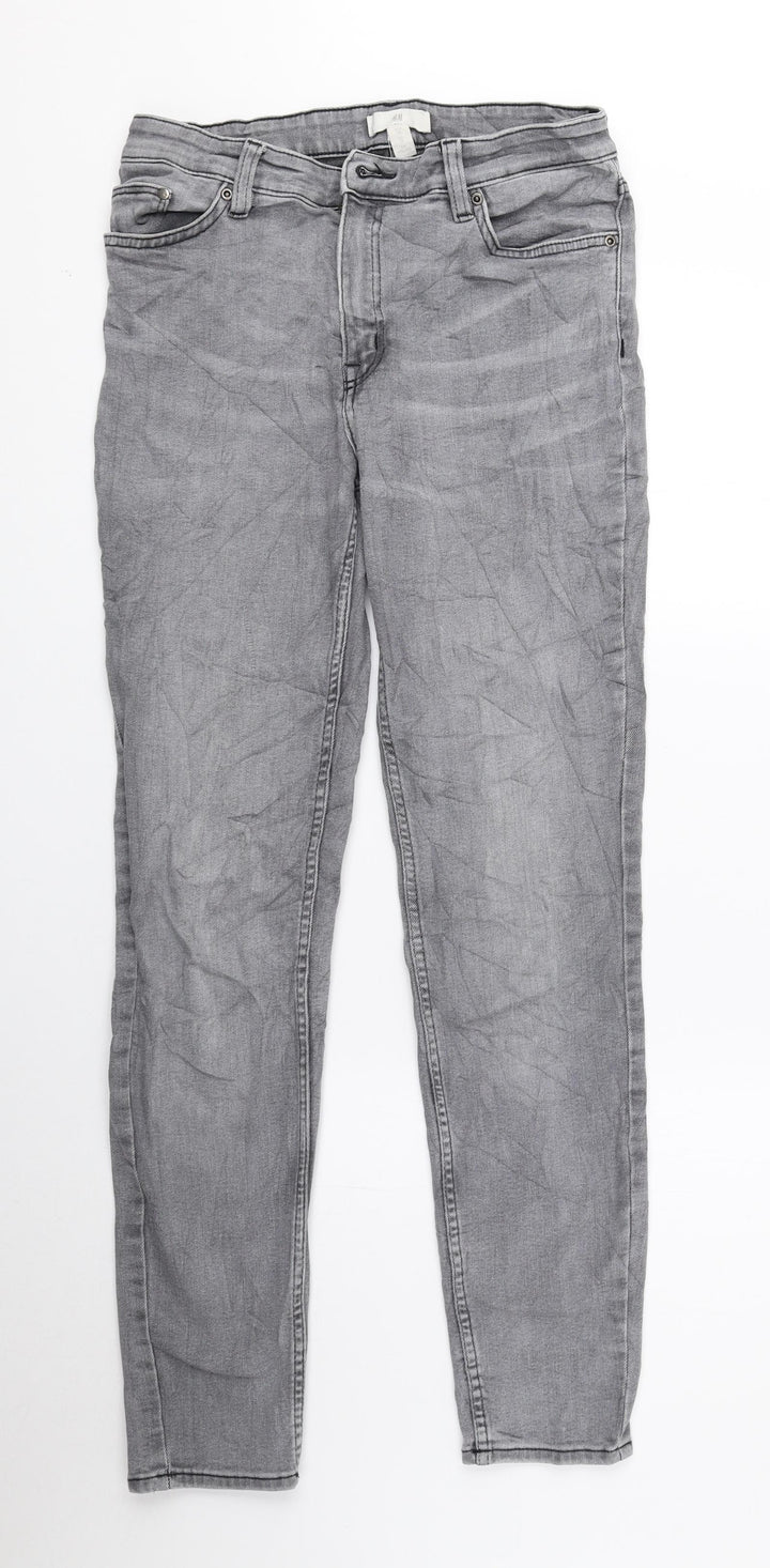 H&M Womens Grey Cotton Skinny Jeans Size 10 L28 in Regular Zip