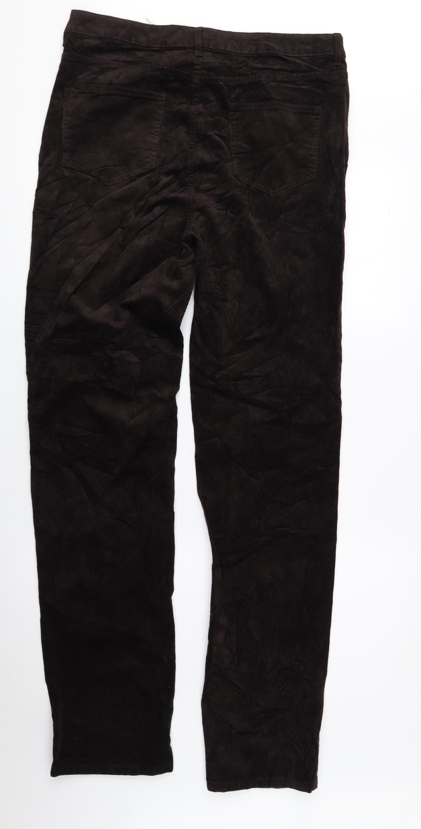 Marks and Spencer Womens Brown Cotton Trousers Size 14 L31 in Regular Zip