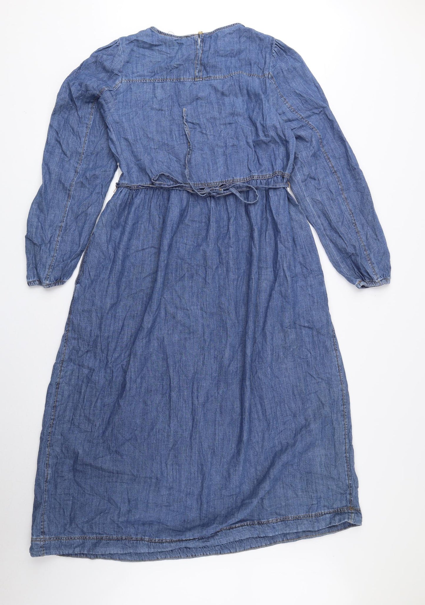 Marks and Spencer Womens Blue 100% Cotton A-Line Size 10 Round Neck Button