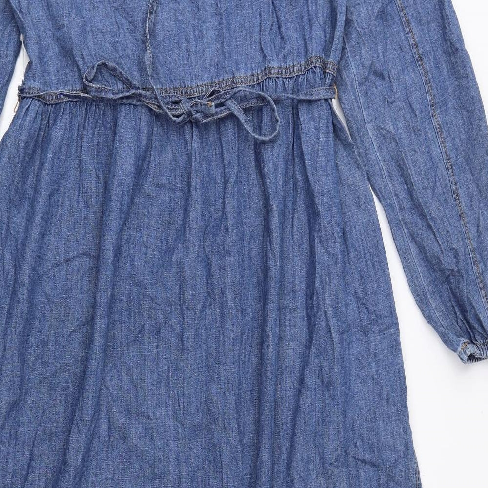 Marks and Spencer Womens Blue 100% Cotton A-Line Size 10 Round Neck Button