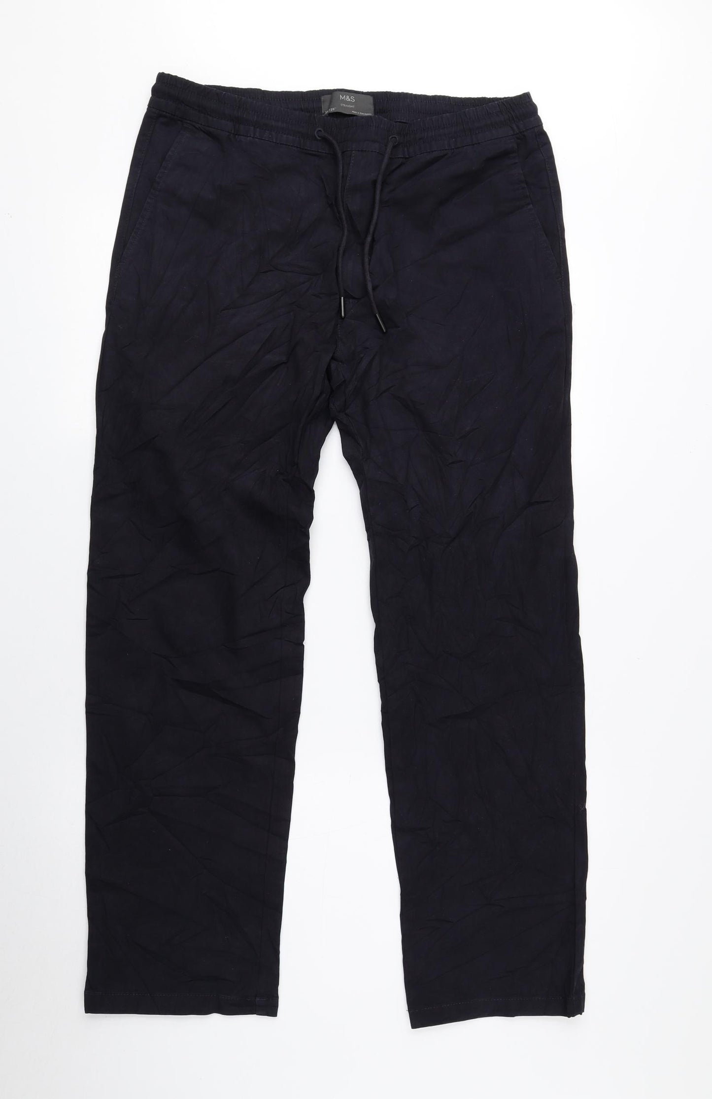 Marks and Spencer Mens Blue Cotton Trousers Size 34 in L29 in Regular