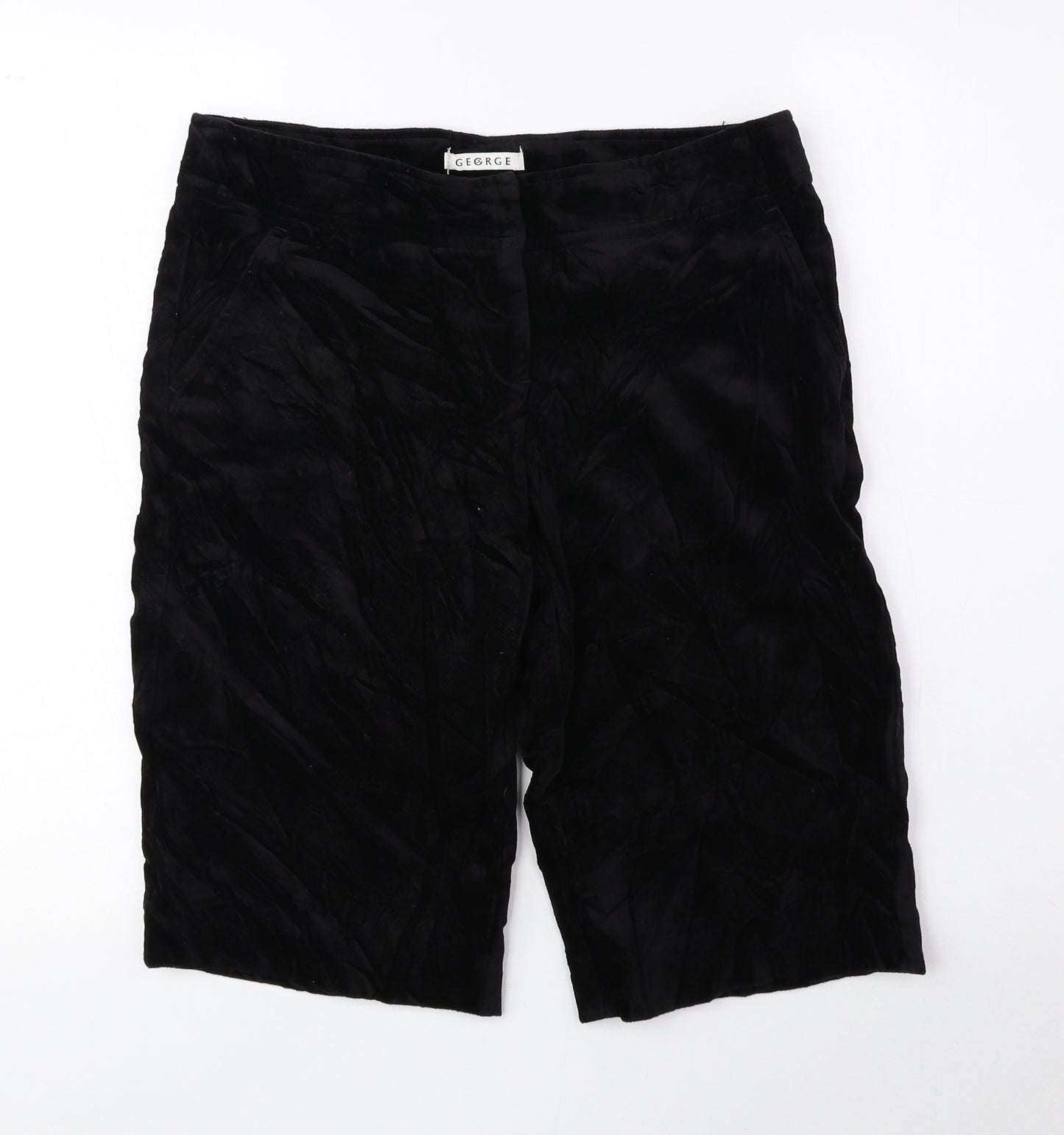 George Womens Black 100% Cotton Bermuda Shorts Size 10 L12.5 in Regular Hook & Eye