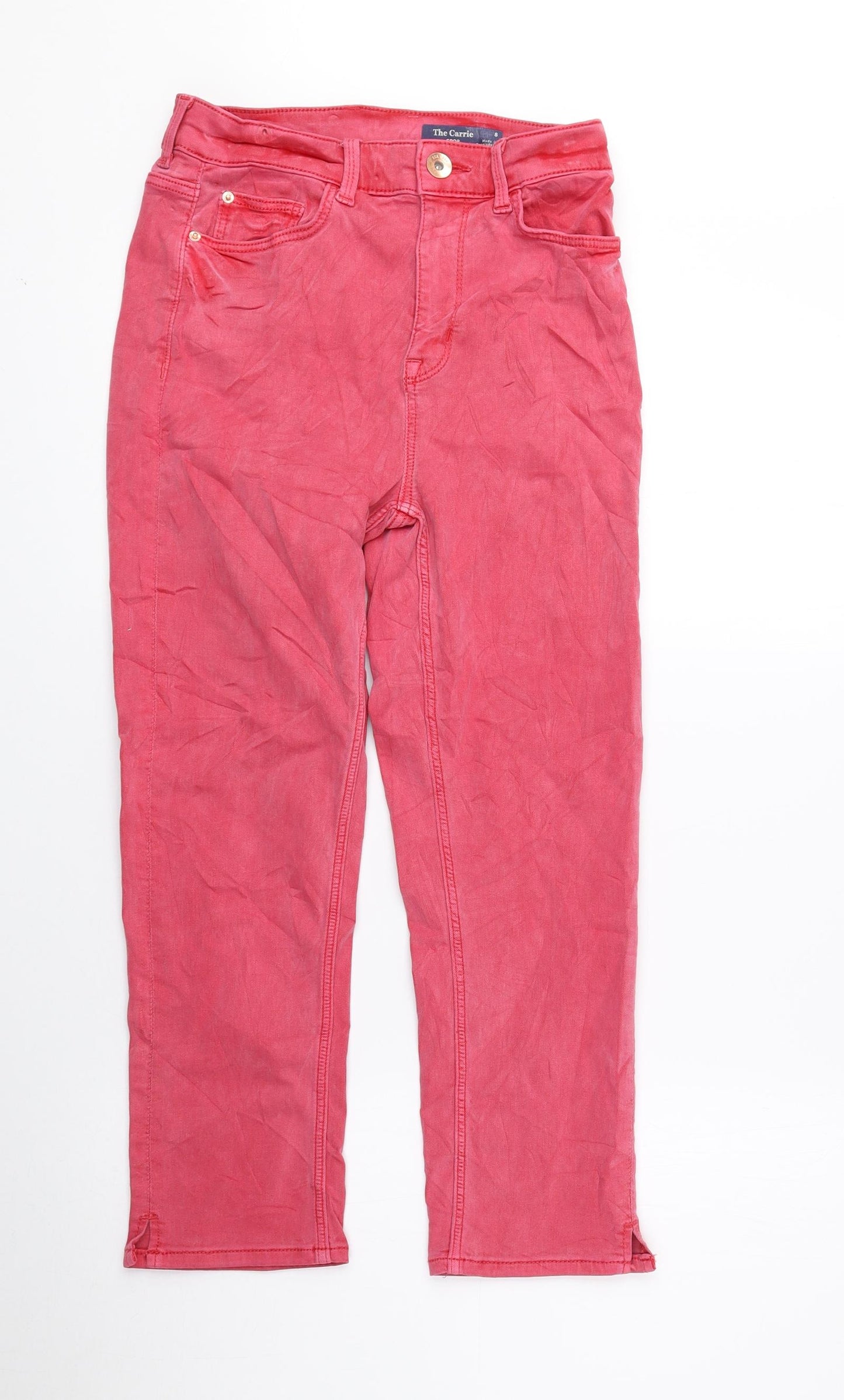Marks and Spencer Womens Red Cotton Cropped Jeans Size 8 L21 in Regular Zip