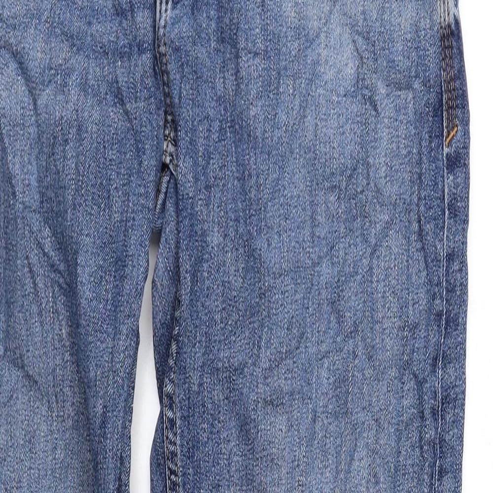 Marks and Spencer Mens Blue Cotton Straight Jeans Size 34 in L33 in Regular Zip