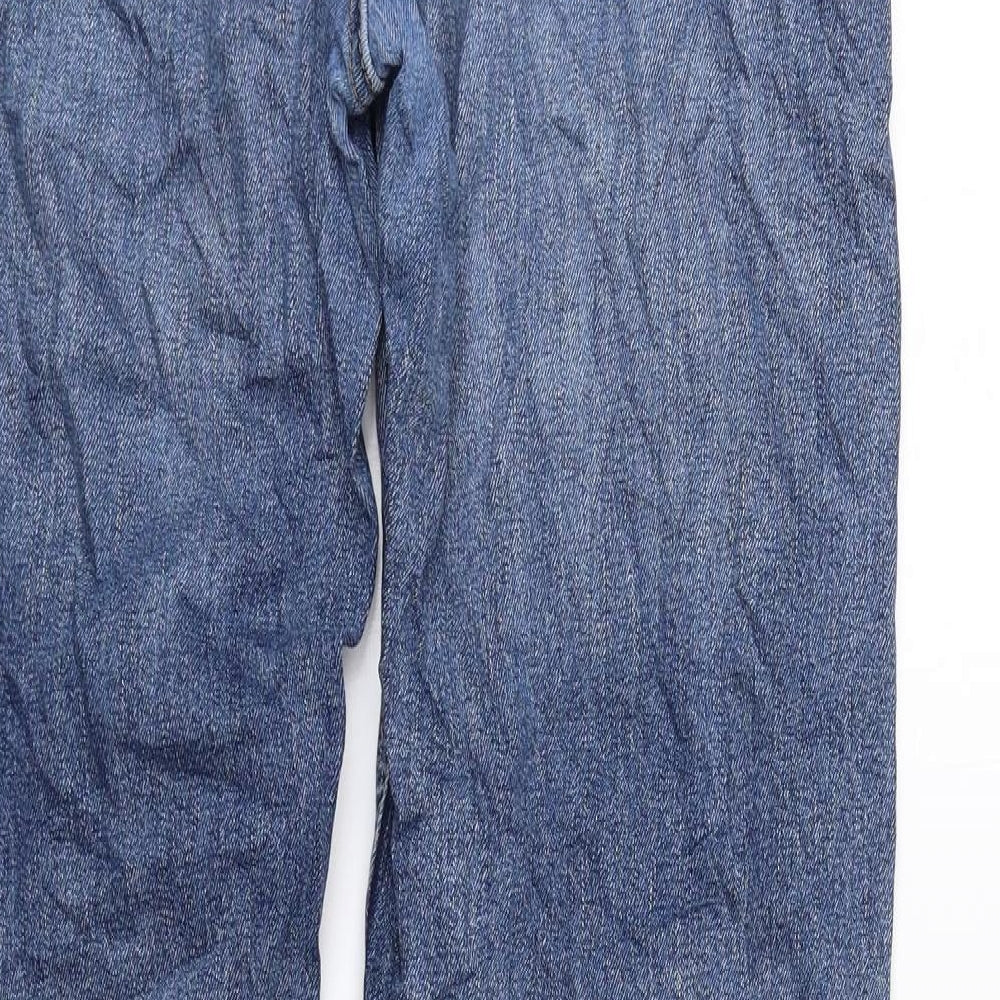 Marks and Spencer Mens Blue Cotton Straight Jeans Size 34 in L33 in Regular Zip