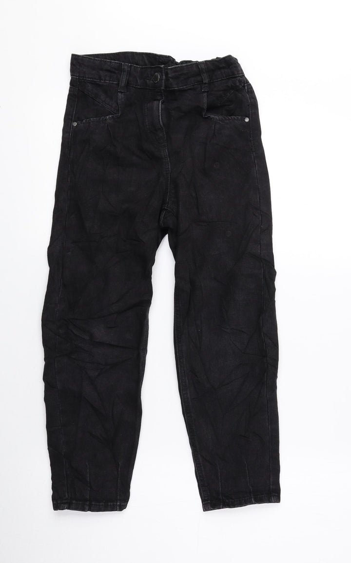 NEXT Girls Black 100% Cotton Tapered Jeans Size 8 Years Regular Zip