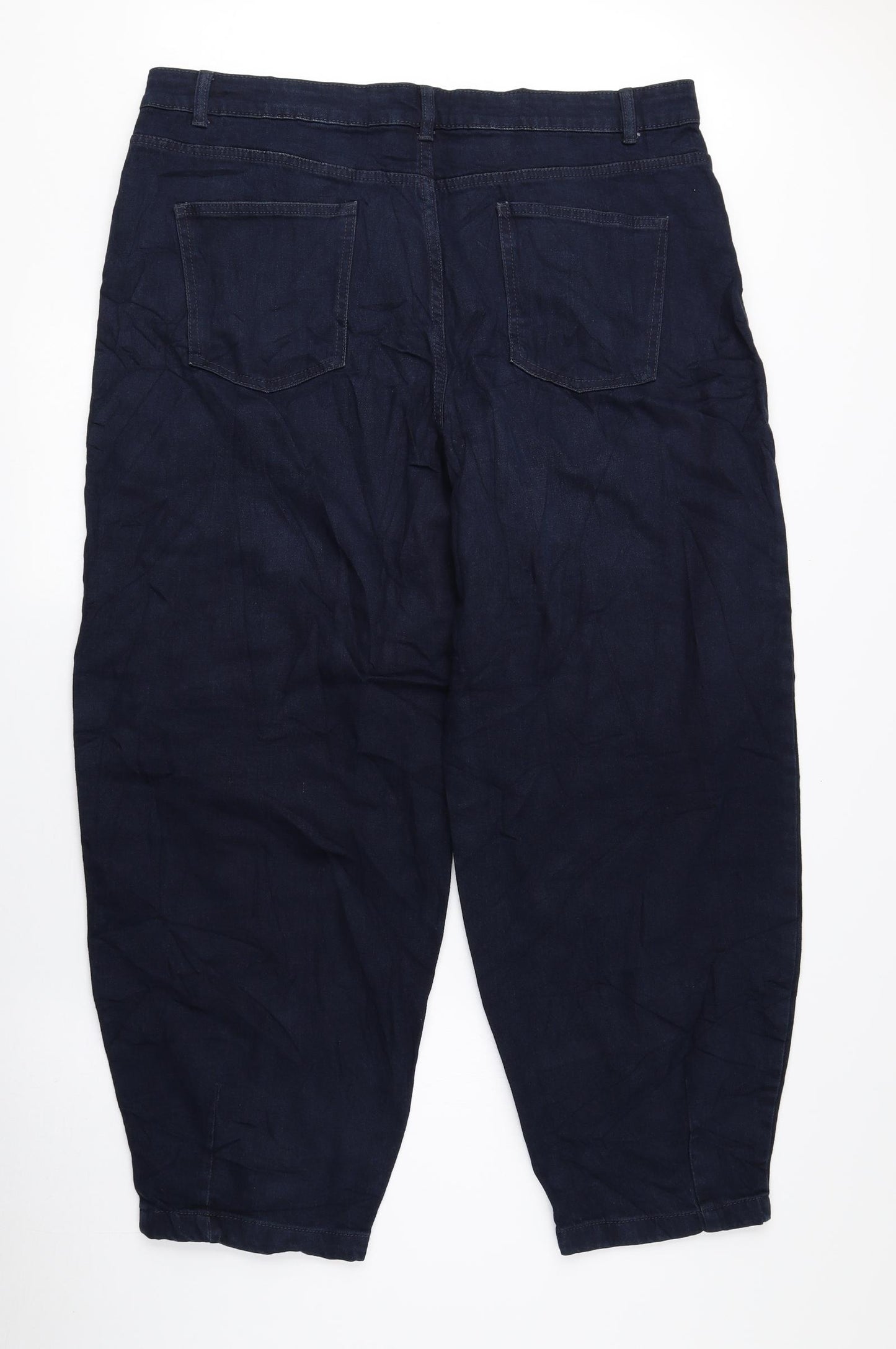 Marks and Spencer Womens Blue Cotton Tapered Jeans Size 20 L26 in Regular Zip - Slim Balloon Style