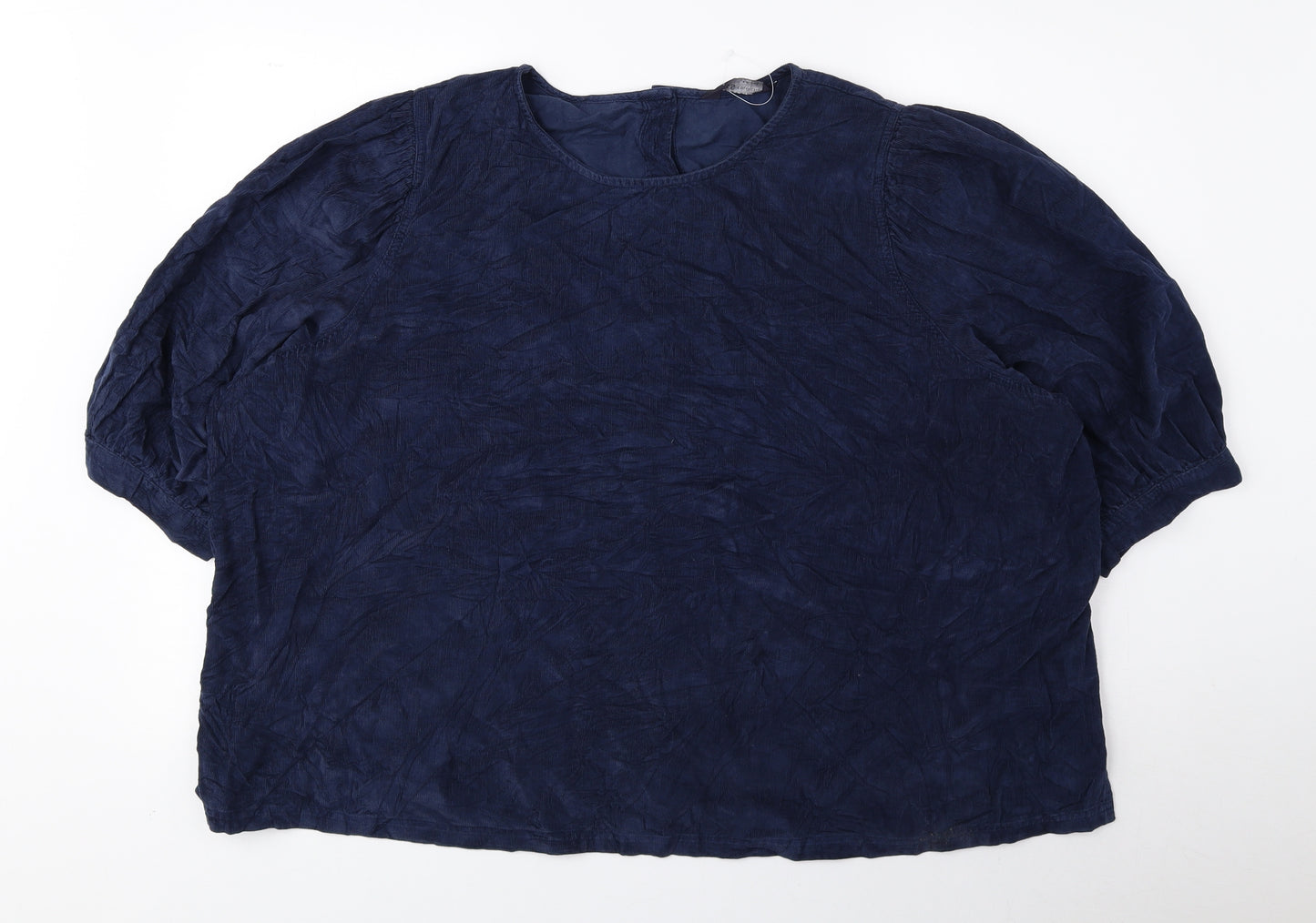 Marks and Spencer Womens Blue 100% Cotton Basic Blouse Size 24 Round Neck