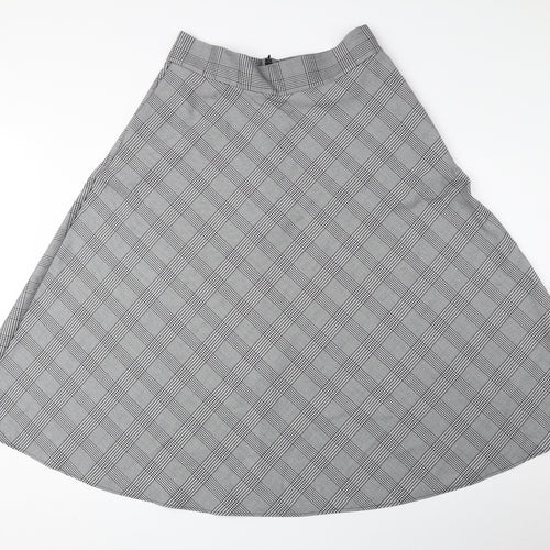 Marks and Spencer Womens Grey Plaid Polyester A-Line Skirt Size 14 Zip