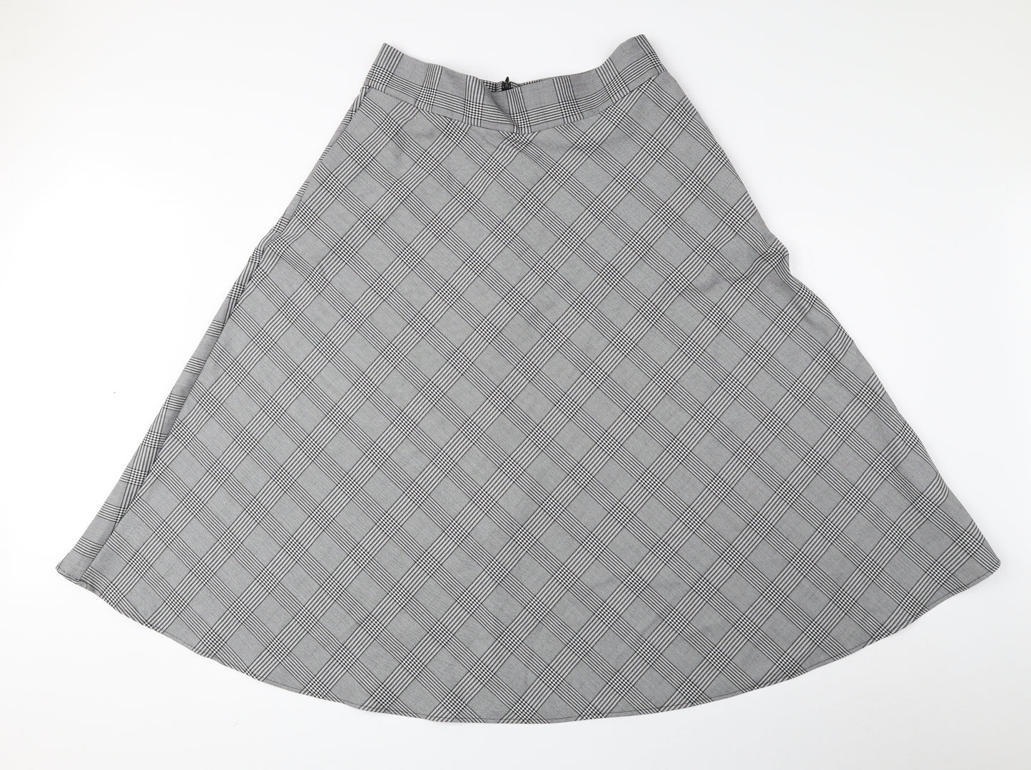 Marks and Spencer Womens Grey Plaid Polyester A-Line Skirt Size 14 Zip