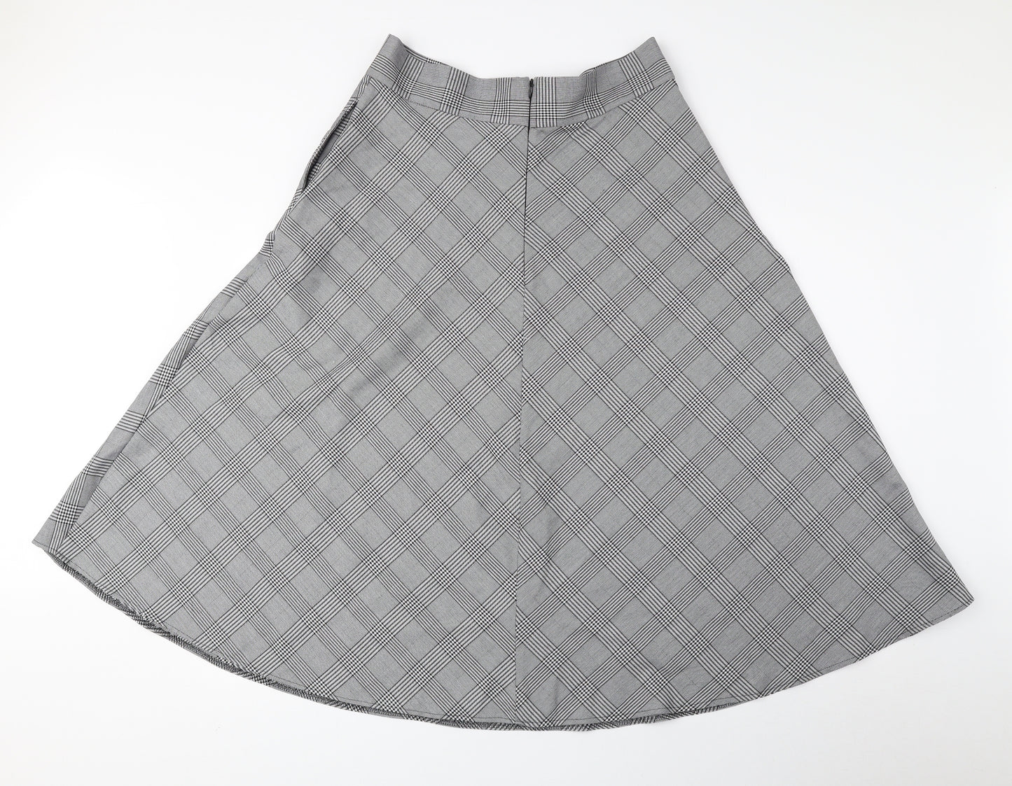 Marks and Spencer Womens Grey Plaid Polyester A-Line Skirt Size 14 Zip