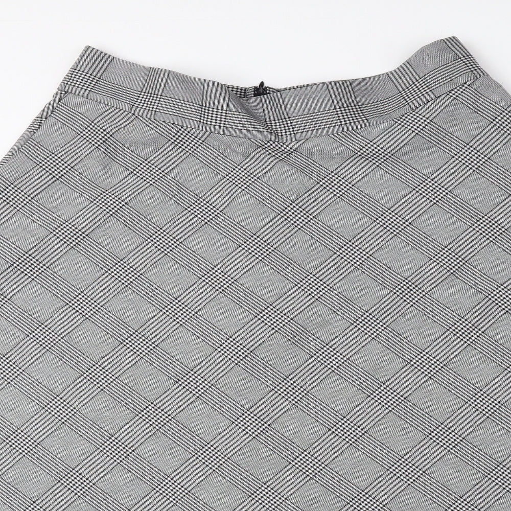 Marks and Spencer Womens Grey Plaid Polyester A-Line Skirt Size 14 Zip