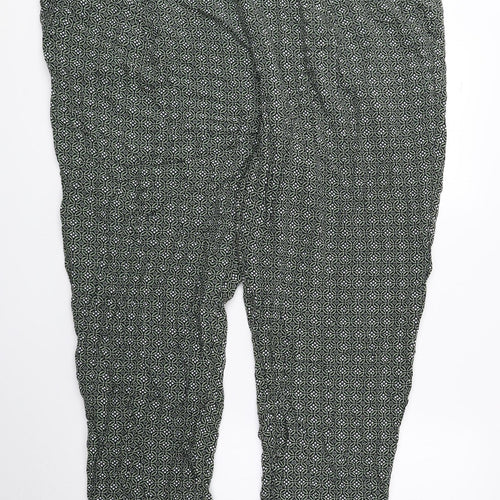 Marks and Spencer Womens Green Geometric Viscose Bloomer Trousers Size 24 L24 in Regular