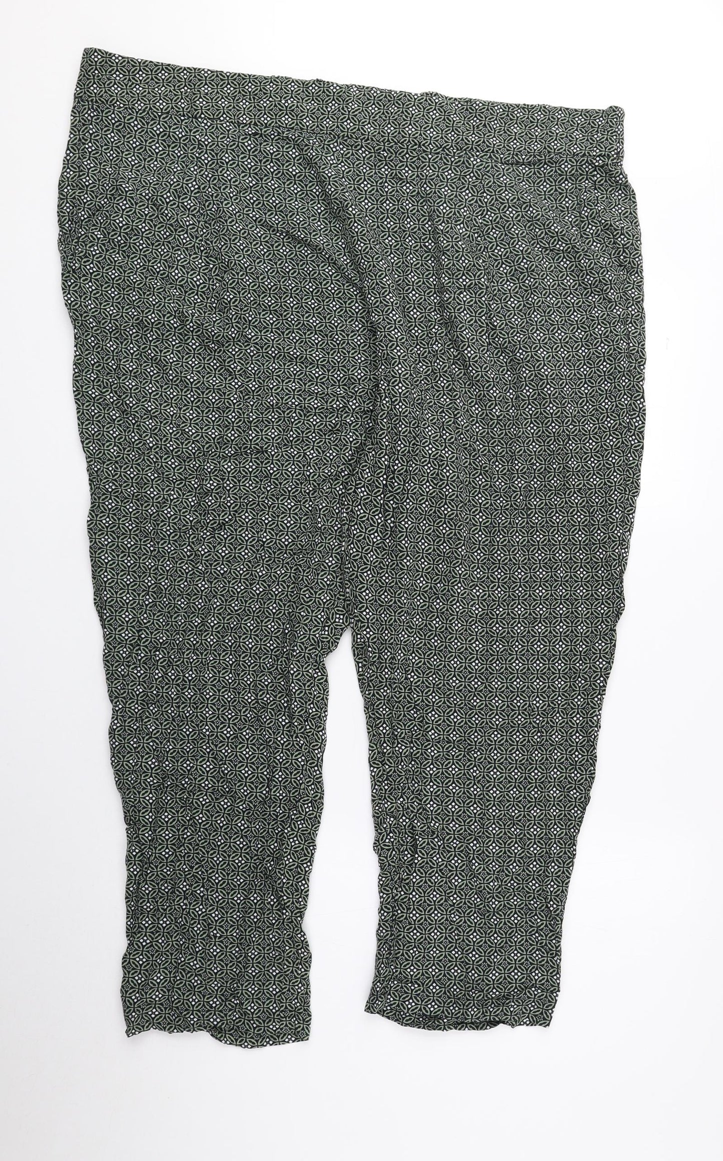 Marks and Spencer Womens Green Geometric Viscose Bloomer Trousers Size 24 L24 in Regular
