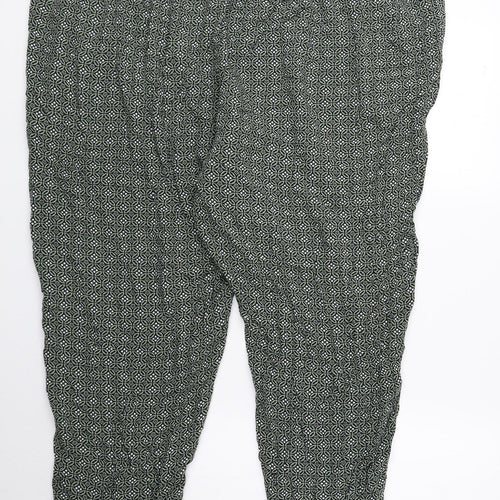 Marks and Spencer Womens Green Geometric Viscose Bloomer Trousers Size 24 L24 in Regular