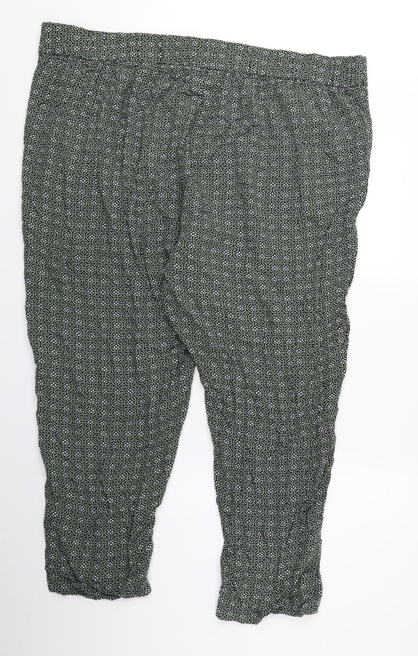Marks and Spencer Womens Green Geometric Viscose Bloomer Trousers Size 24 L24 in Regular