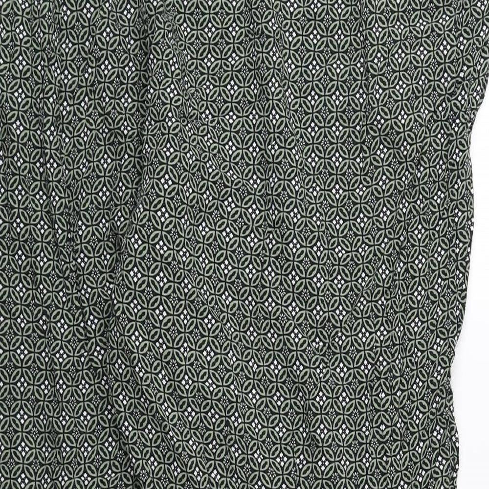 Marks and Spencer Womens Green Geometric Viscose Bloomer Trousers Size 24 L24 in Regular