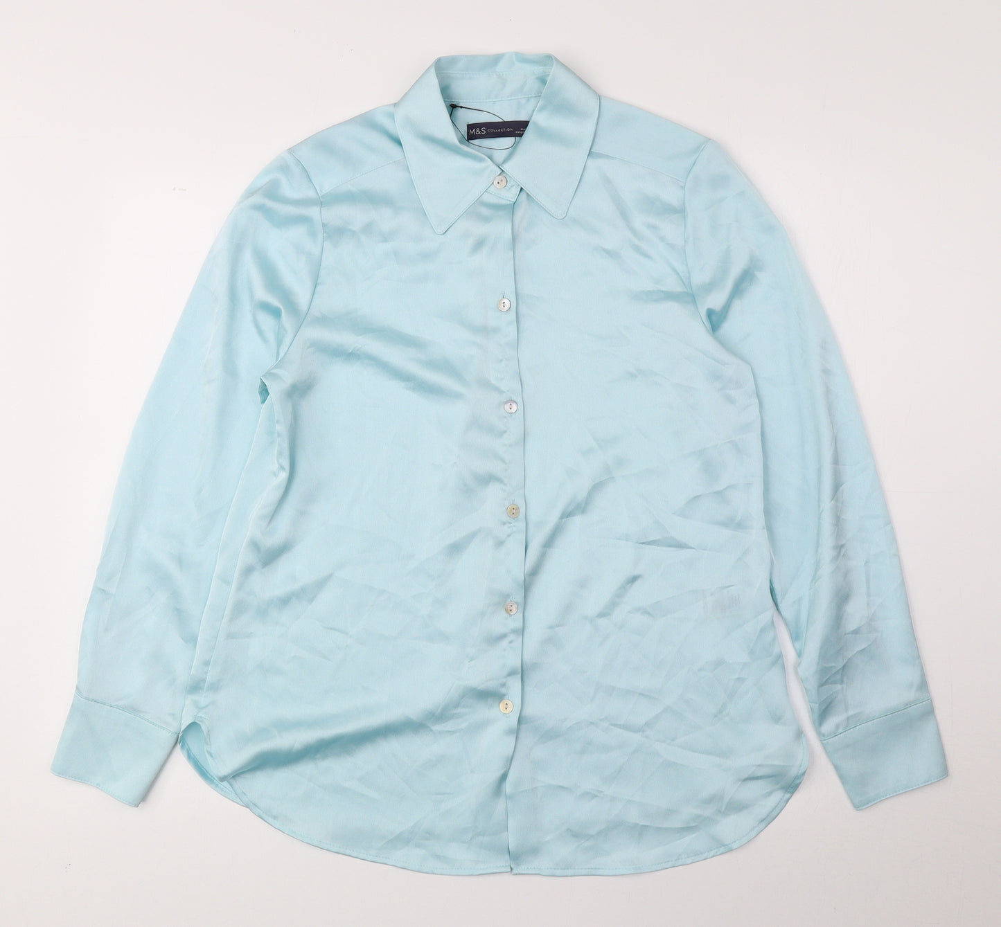 Marks and Spencer Womens Blue Polyester Basic Button-Up Size 8 Collared