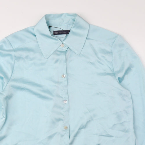 Marks and Spencer Womens Blue Polyester Basic Button-Up Size 8 Collared