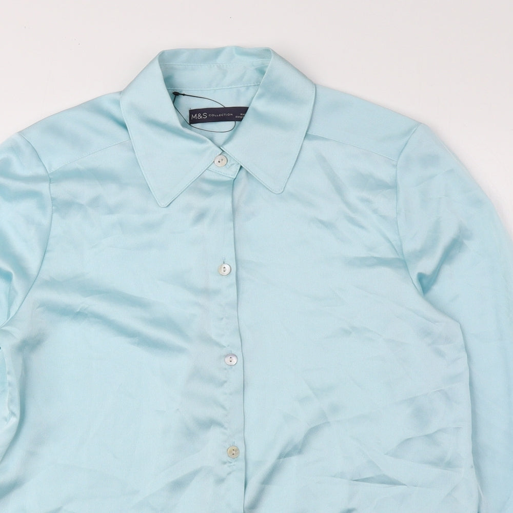 Marks and Spencer Womens Blue Polyester Basic Button-Up Size 8 Collared