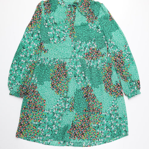 Marks and Spencer Womens Green Floral Polyester A-Line Size 6 V-Neck Pullover