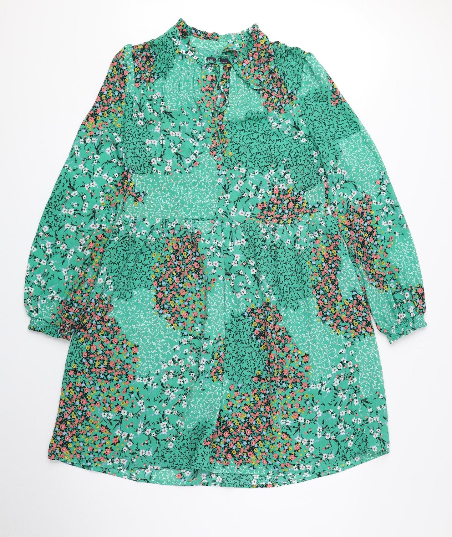 Marks and Spencer Womens Green Floral Polyester A-Line Size 6 V-Neck Pullover
