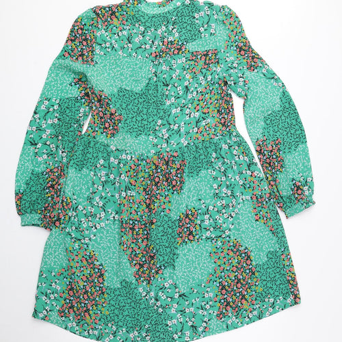 Marks and Spencer Womens Green Floral Polyester A-Line Size 6 V-Neck Pullover