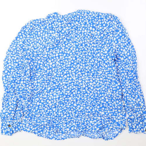 Marks and Spencer Womens Blue Floral Polyester Basic Blouse Size 8 V-Neck