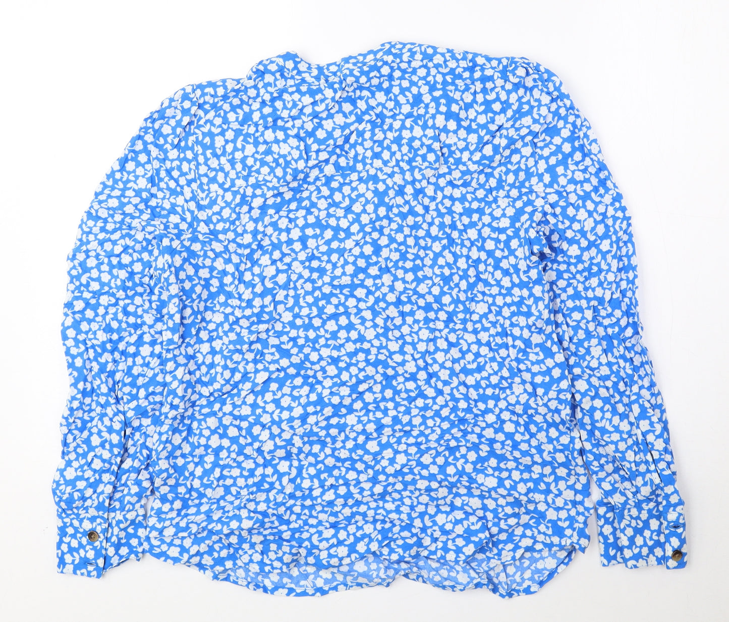Marks and Spencer Womens Blue Floral Polyester Basic Blouse Size 8 V-Neck