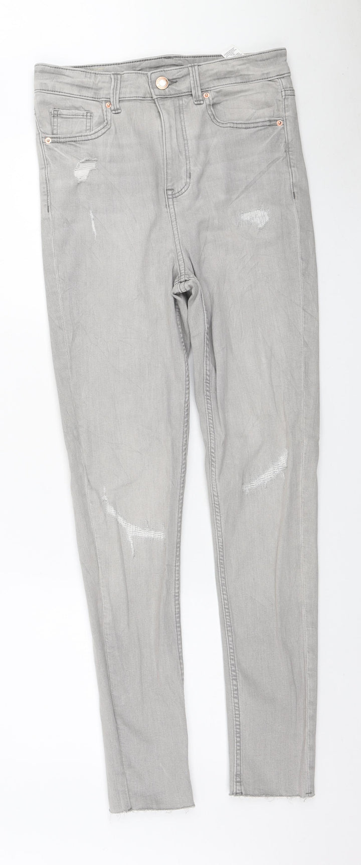 Marks and Spencer Womens Grey Cotton Skinny Jeans Size 10 L28 in Regular Zip