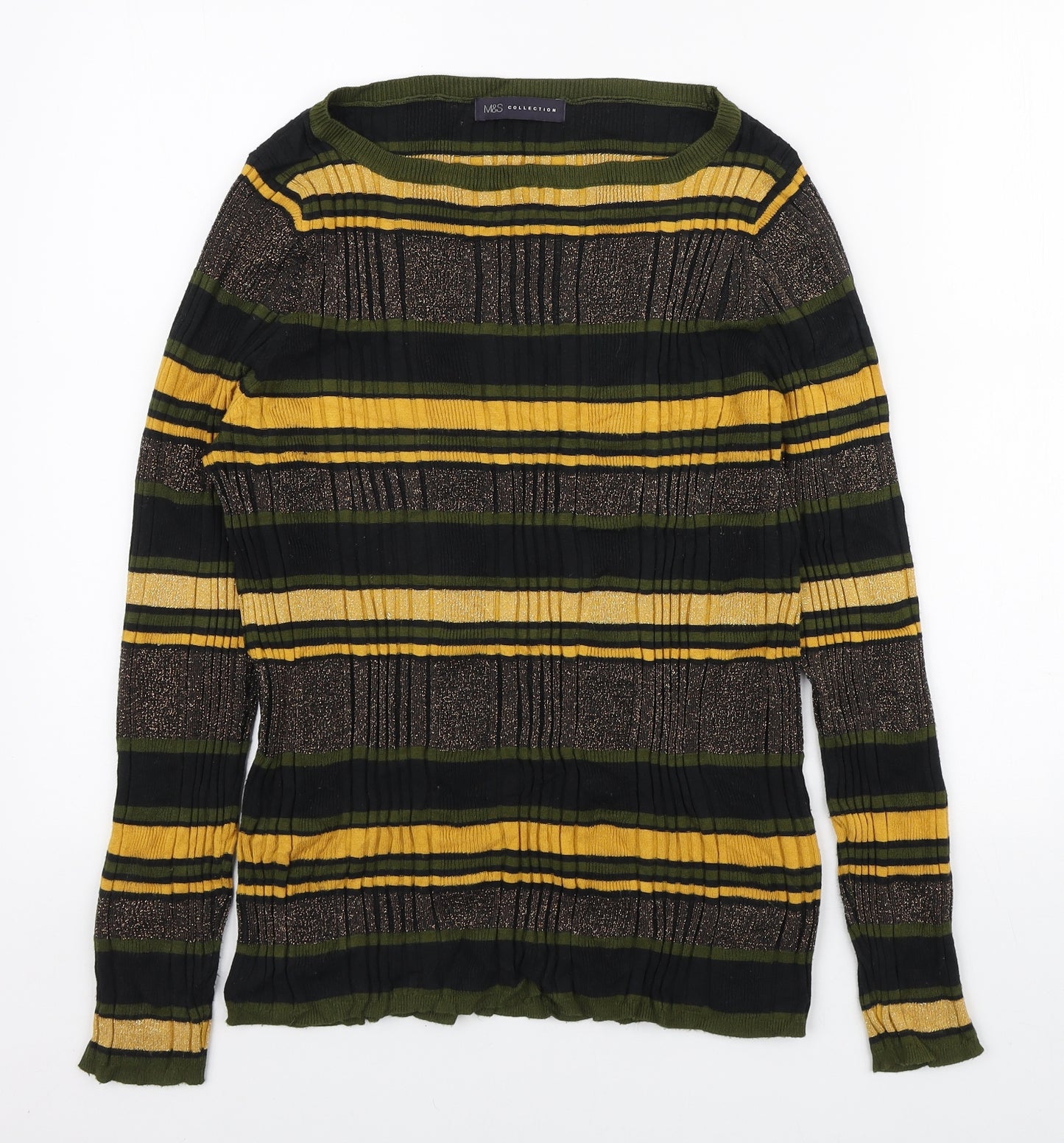Marks and Spencer Womens Multicoloured Boat Neck Striped Viscose Pullover Jumper Size 18
