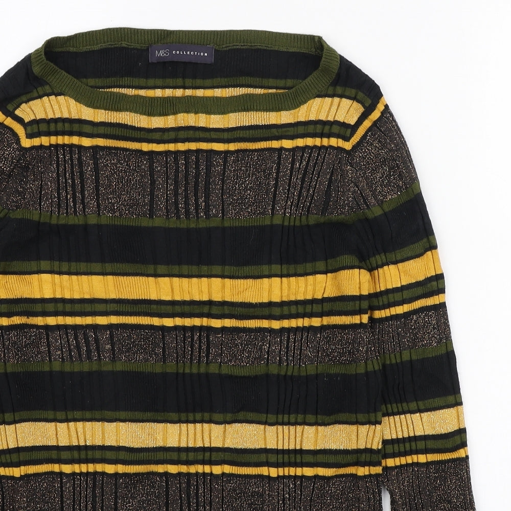 Marks and Spencer Womens Multicoloured Boat Neck Striped Viscose Pullover Jumper Size 18