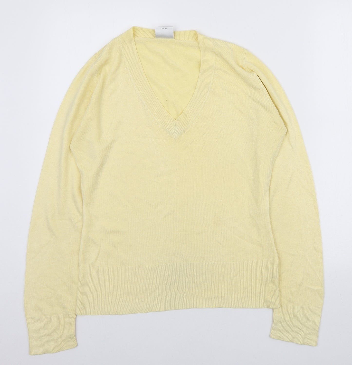 NEXT Womens Yellow V-Neck Acrylic Pullover Jumper Size 12