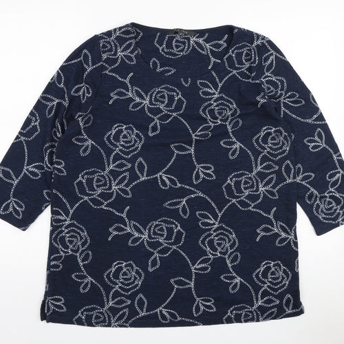 Love Tees Womens Blue Floral Polyester Pullover Sweatshirt Size 16 Pullover