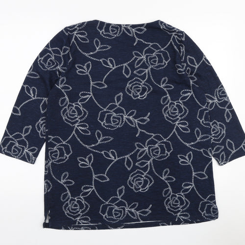 Love Tees Womens Blue Floral Polyester Pullover Sweatshirt Size 16 Pullover