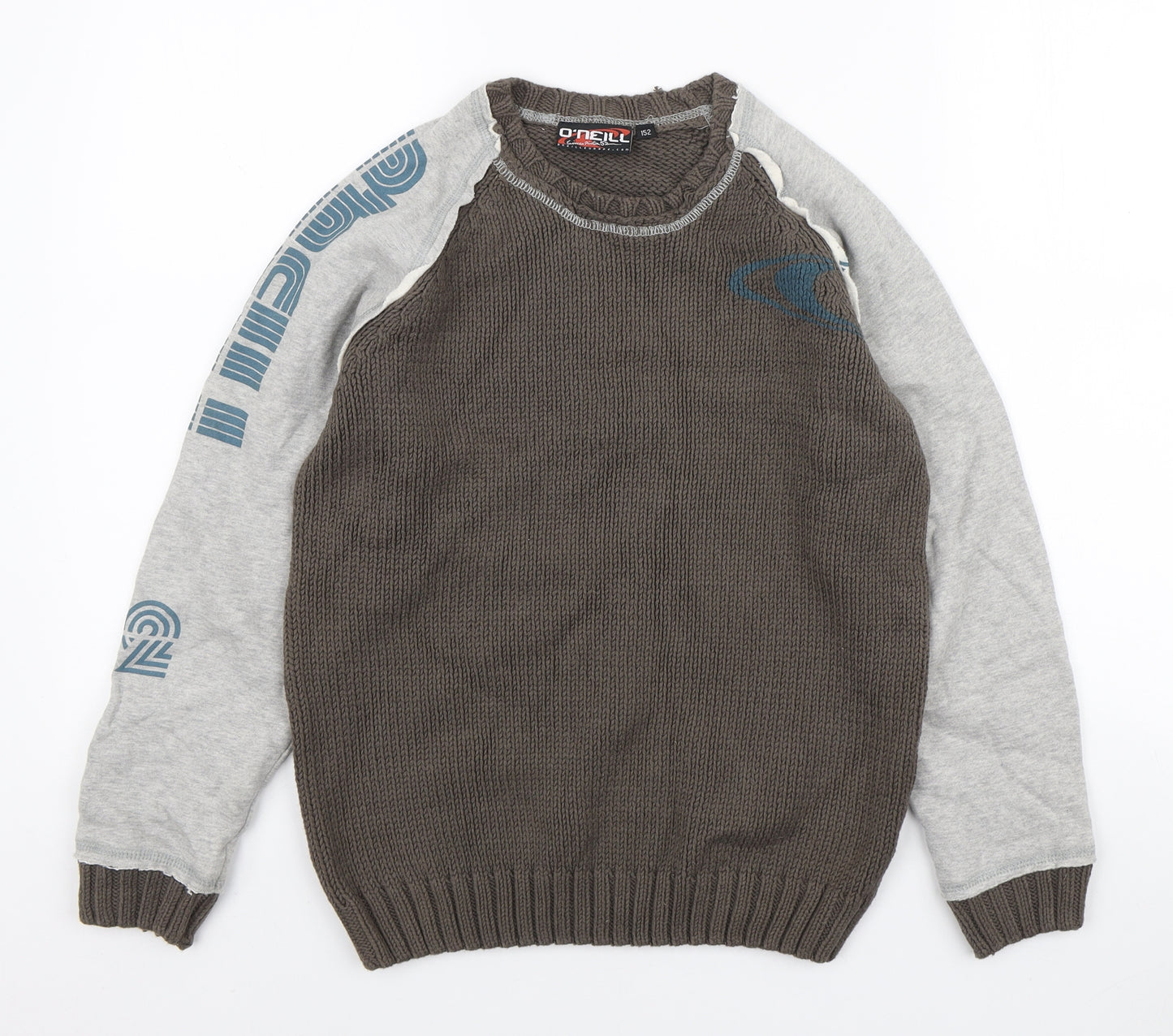 O'Neill Boys Green Round Neck Colourblock Cotton Pullover Jumper Size 11-12 Years Pullover