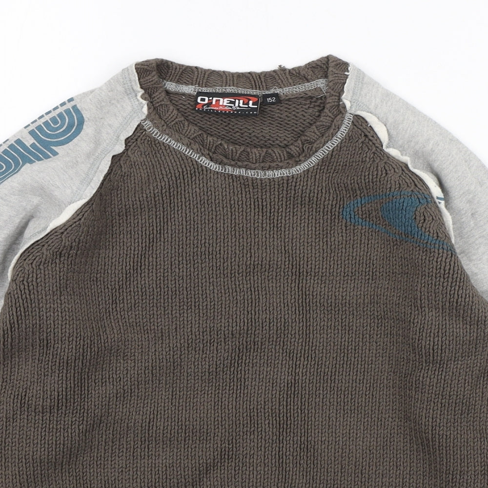 O'Neill Boys Green Round Neck Colourblock Cotton Pullover Jumper Size 11-12 Years Pullover