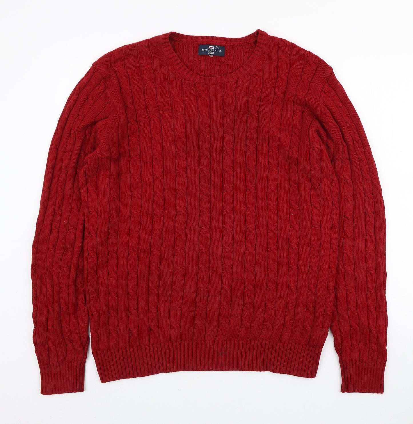Blue Harbour Mens Red Round Neck Cotton Pullover Jumper Size L