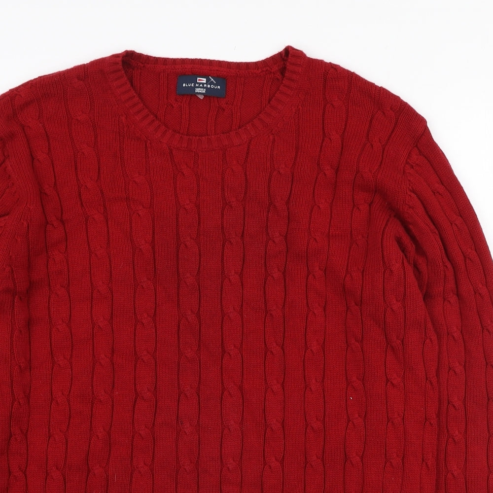Blue Harbour Mens Red Round Neck Cotton Pullover Jumper Size L