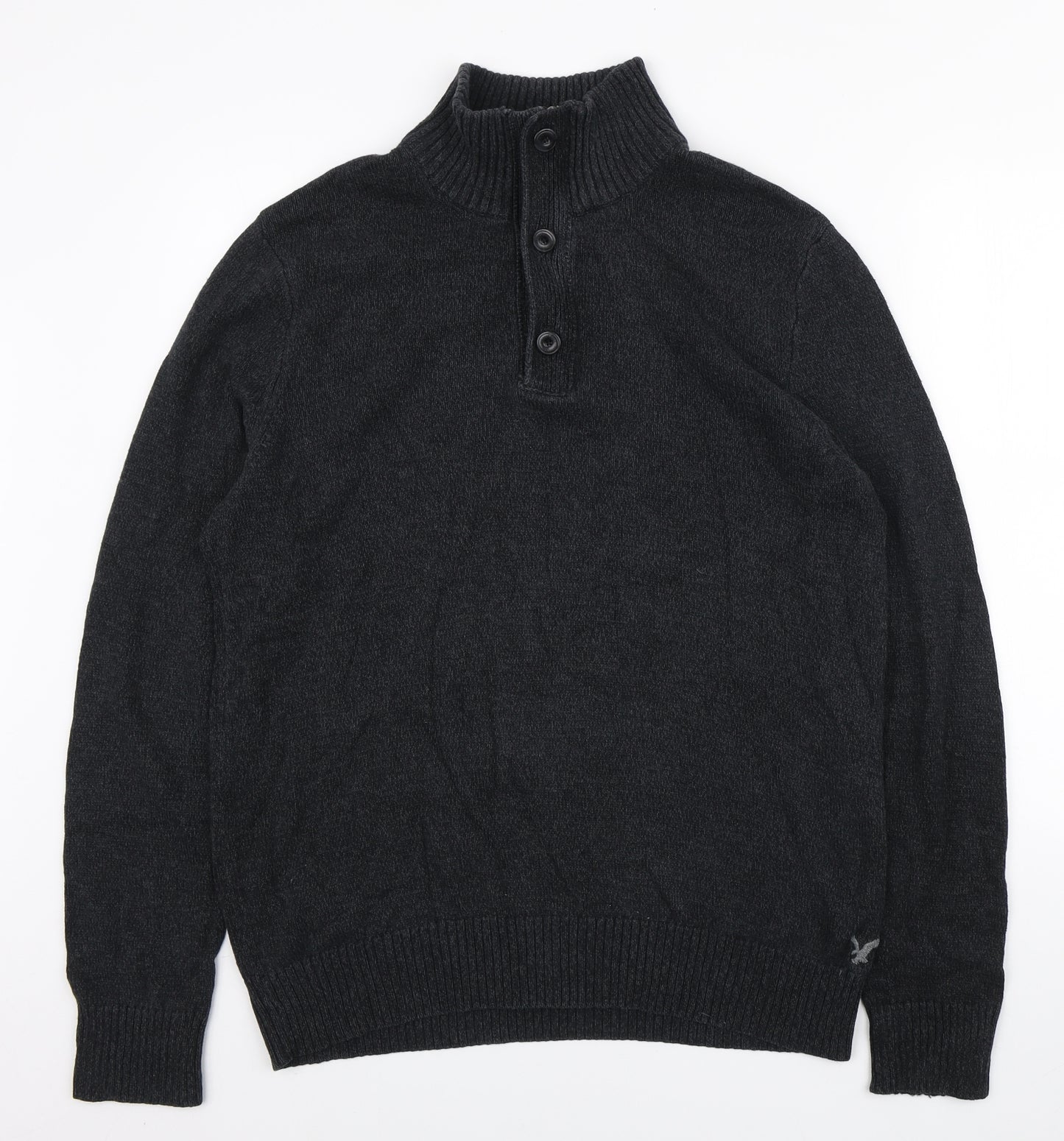 American Eagle Outfitters Mens Black High Neck Cotton Pullover Jumper Size L