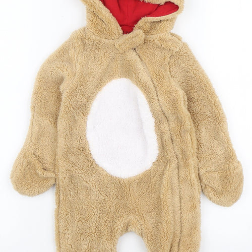 Primark Baby Brown Solid Polyester One Piece Size 6-9 Months Zip - Reindeer Christmas onesie