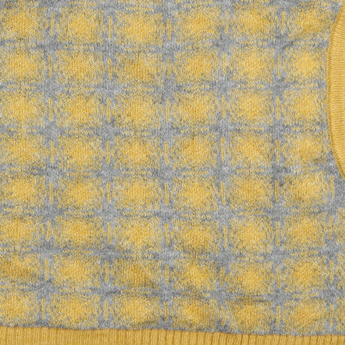 Zara Womens Yellow Round Neck Geometric Acrylic Vest Jumper Size S