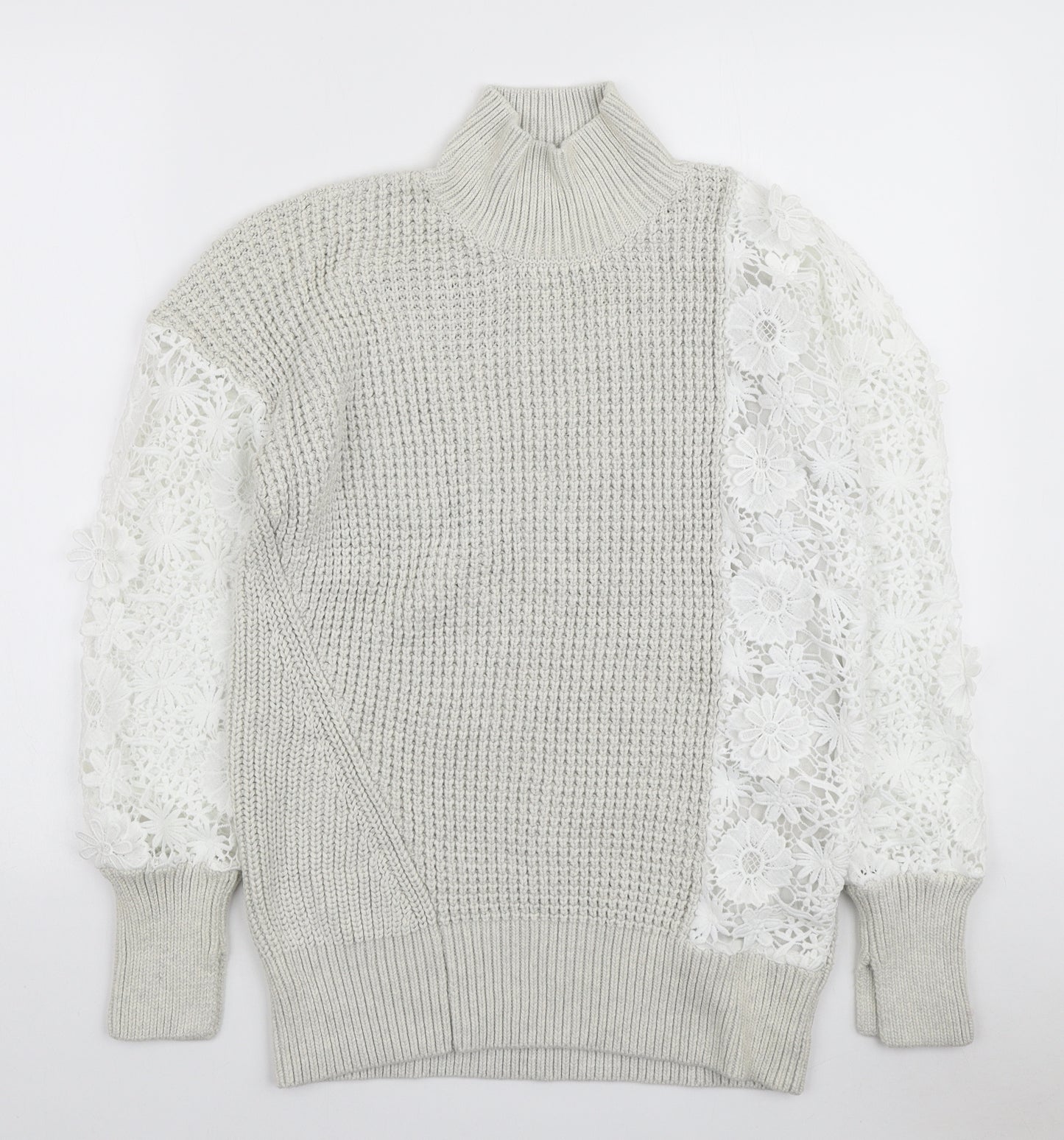 French Connection Womens Ivory High Neck Polyester Pullover Jumper Size XS - Floral Lace Detail