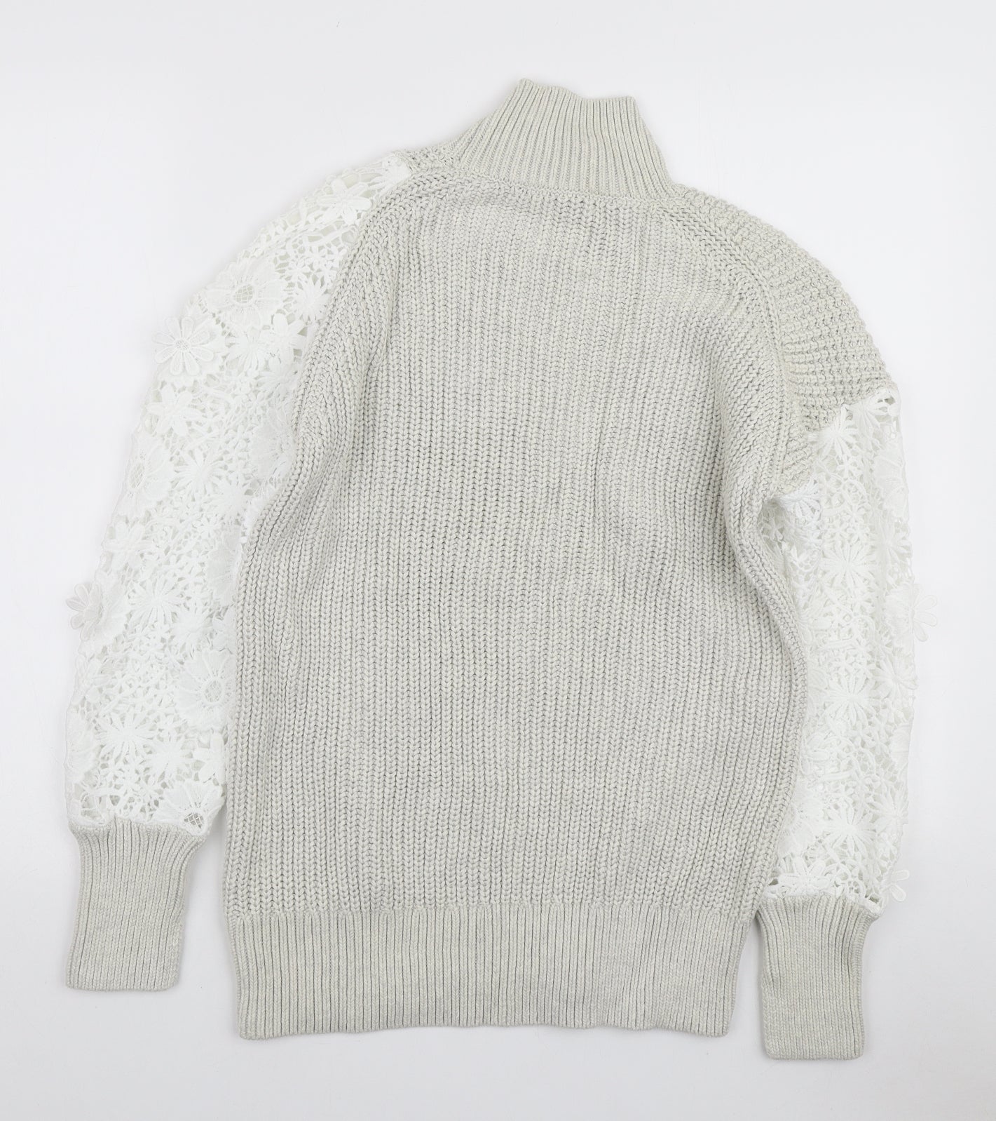 French Connection Womens Ivory High Neck Polyester Pullover Jumper Size XS - Floral Lace Detail