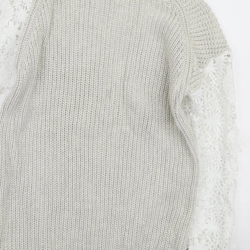 French Connection Womens Ivory High Neck Polyester Pullover Jumper Size XS - Floral Lace Detail