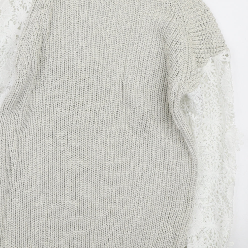 French Connection Womens Ivory High Neck Polyester Pullover Jumper Size XS - Floral Lace Detail