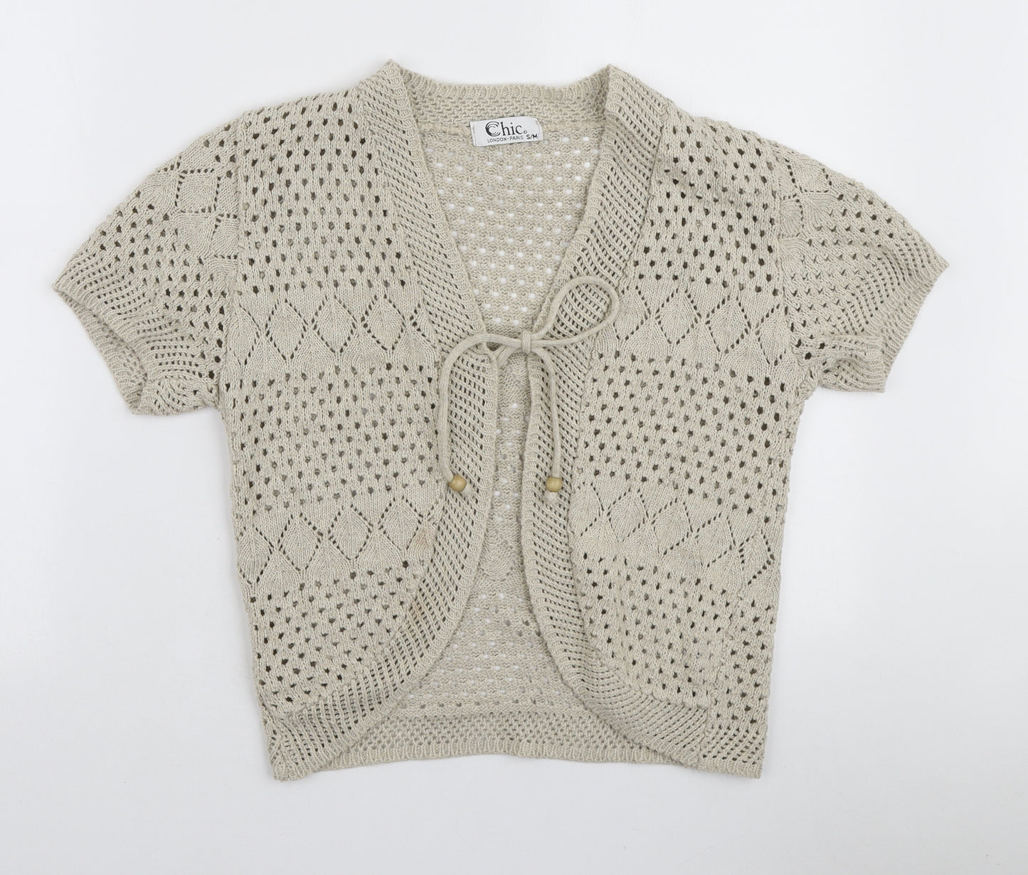 Chic London Paris Womens Beige V-Neck Cotton Cardigan Jumper Size S