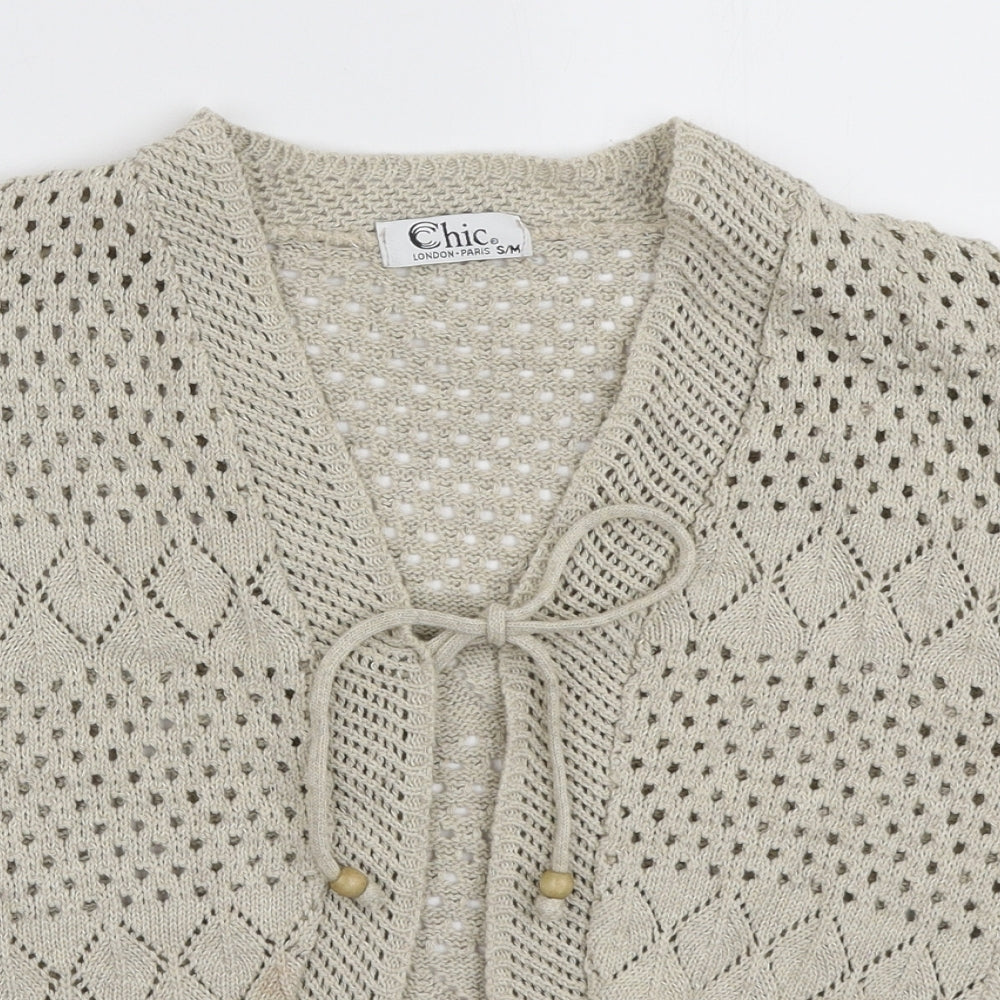 Chic London Paris Womens Beige V-Neck Cotton Cardigan Jumper Size S