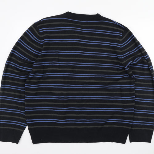 Blue Harbour Mens Blue V-Neck Striped Acrylic Pullover Jumper Size XL