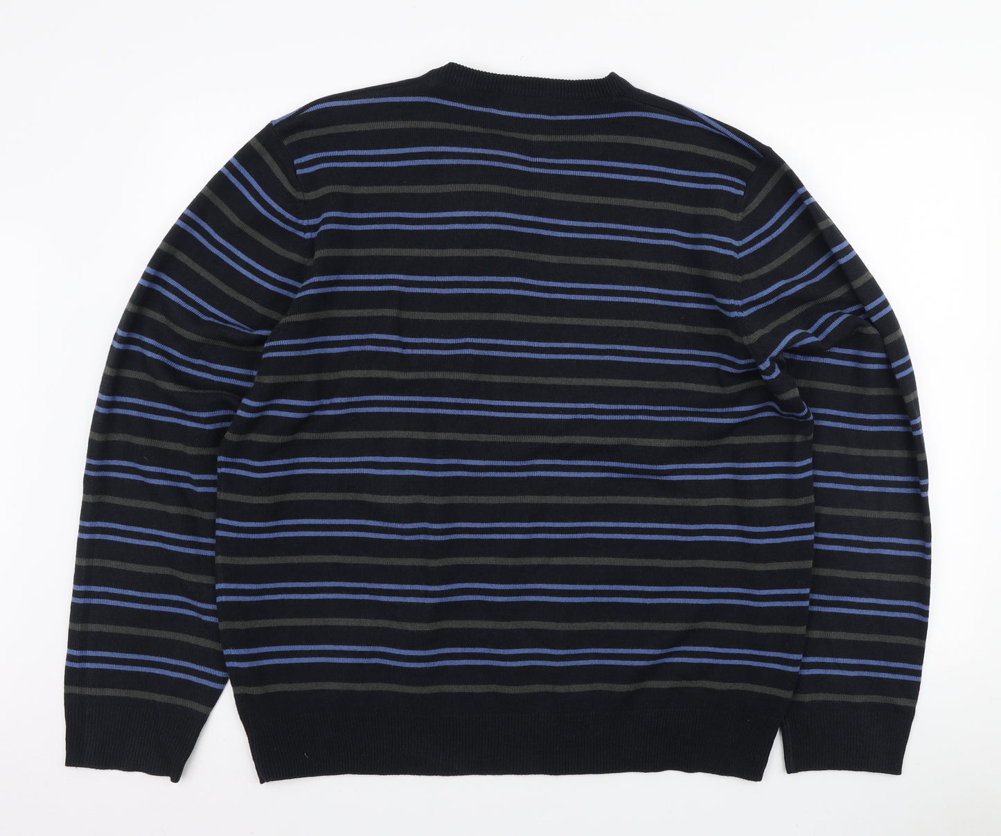 Blue Harbour Mens Blue V-Neck Striped Acrylic Pullover Jumper Size XL